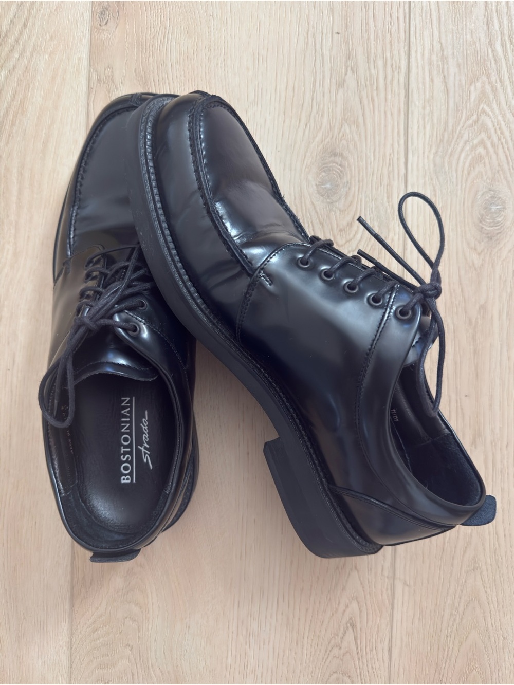 Bostonian Strada Black Leather Lace-Up Derby Shoes Size 8 Made in Italy